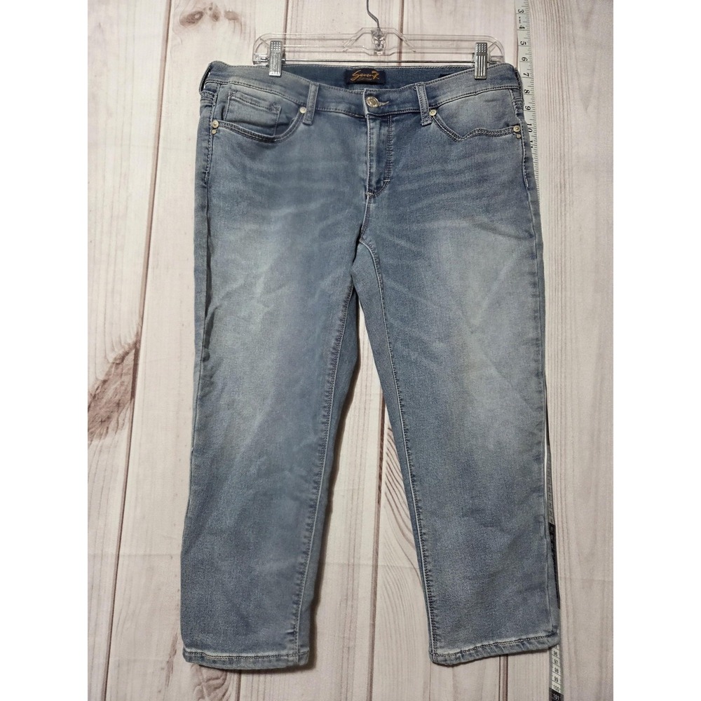 Seven7 Jeans Womens 10 Blue Light Wash Girlfriend Capri‎ Stretch Embroidered